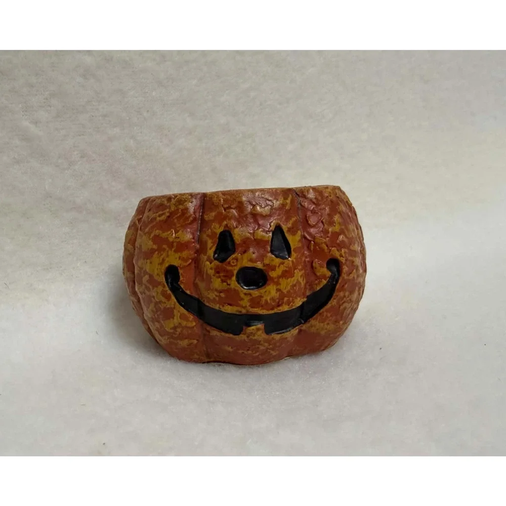 Vintage Crazy Mountain Pumpkin Tealight Holder Halloween Rustic Jack-O-Lantern